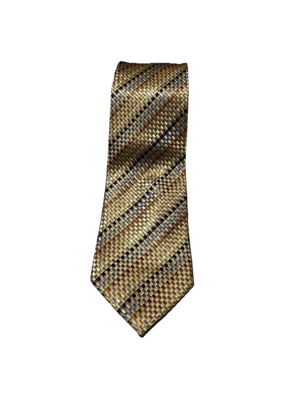 Handmade Silk Tie Gold Bronze Geometric Basketweave Textured Formal EUC - Picture 4 of 8